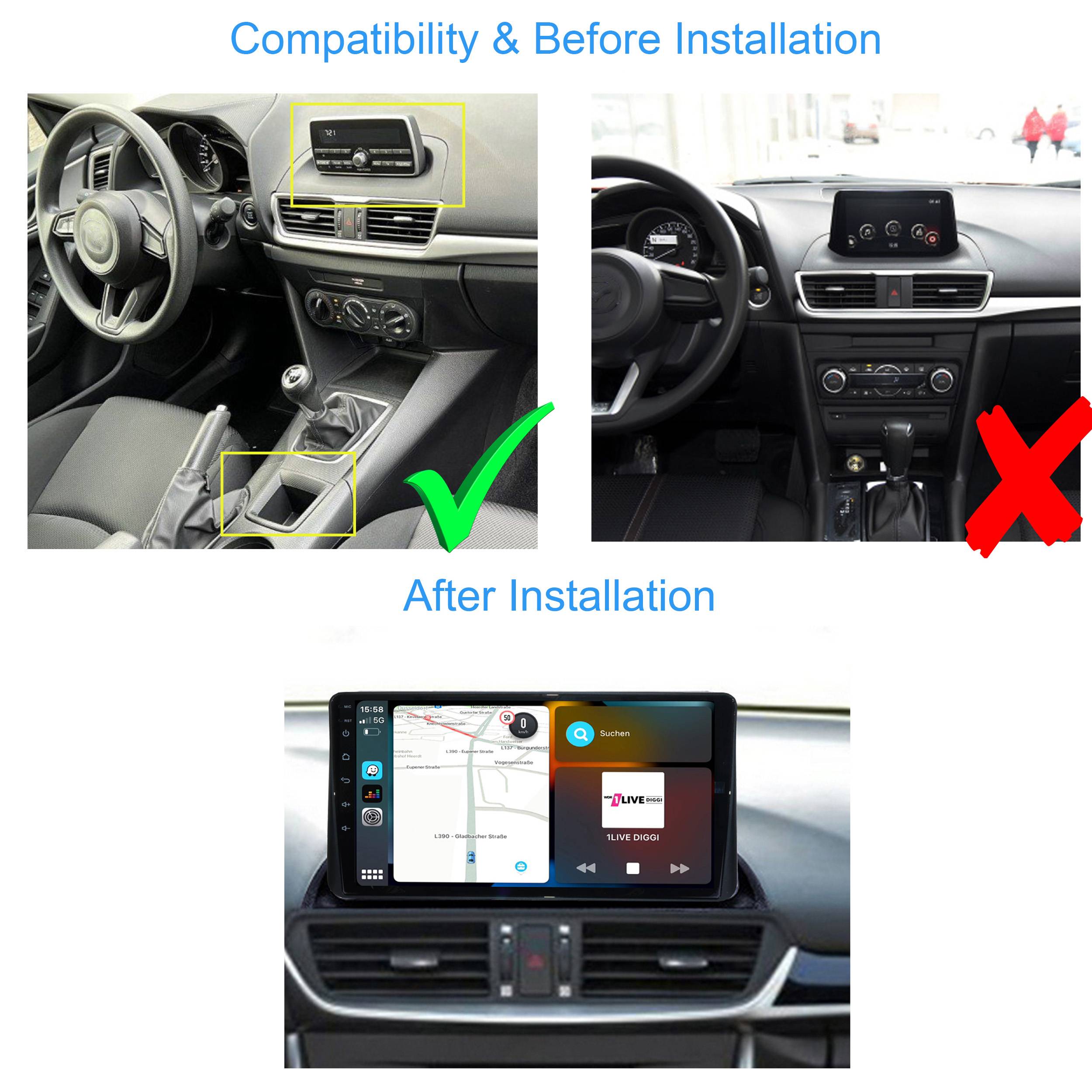Für Mazda 3 ohne Navigation 9" Touchscreen Autoradio GPS CarPlay AndroidAuto