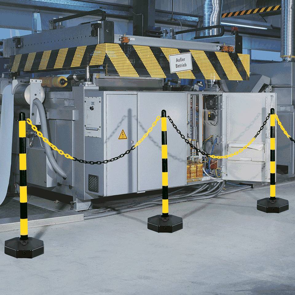 K.57 Klapppfosten m. Fuß,befüllt,uv-best.,gelb/schwarz,H 870mm,Fuß Ø 300mm,4,5kg