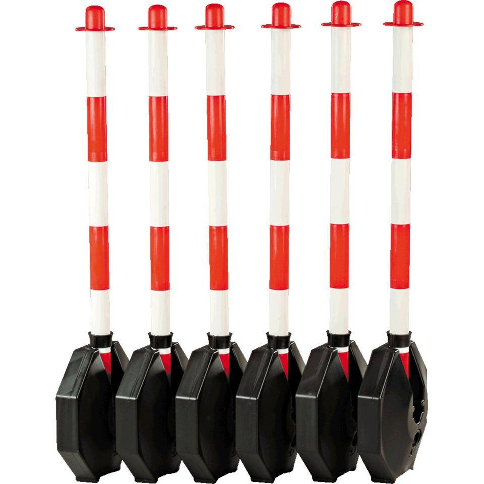 K.57 Klapp-Pfosten Set,befüllt,rot/weiß,Kunststoff,H 870mm,Fuß Ø300mm,6-tlg.