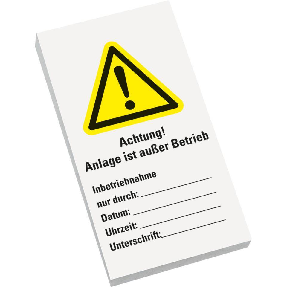 Wartungsaufkleber Achtung! außer Betrieb, Papier, selbstklebend,80x150mm, 100/Block