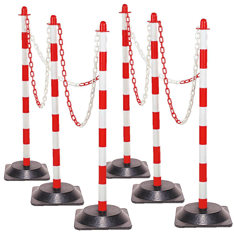 K.57 Kettenständer-Set Mobil Medi,6-tlg.,m.Standfuß,fluor.rot/weiß,Kunststoff,H 900mm