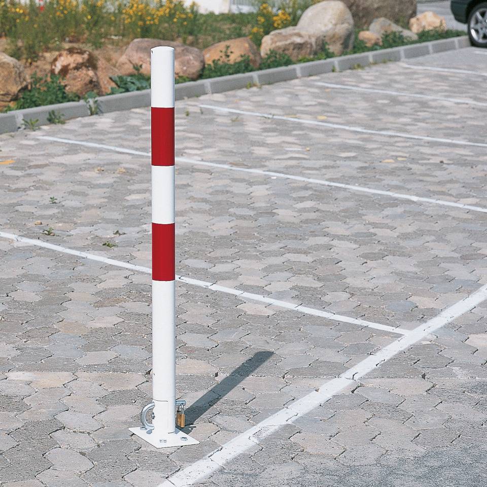 K.57 Parkpfosten Bonn, umklappbar, zum Einbetonieren, weiß/rot, Ø 60mm, 1400mm