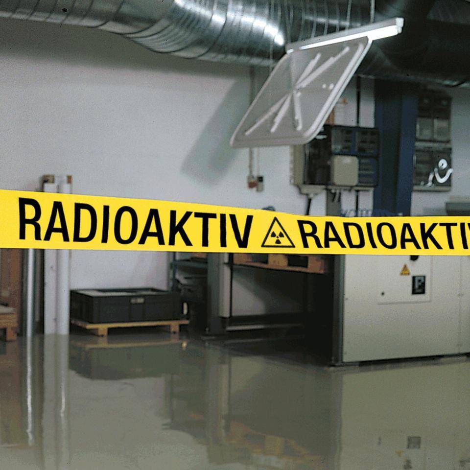 Absperrband Radioaktiv, mit Symbol, gelb, B 80mm, 500m/Rolle