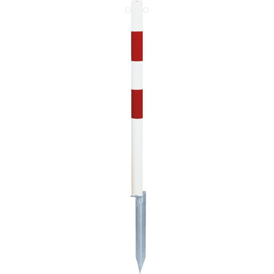 K.57 Einschlagpfosten,m. Einschlagspitze,rot/weiß,Stahlrohr,feuerverzinkt,1000mm