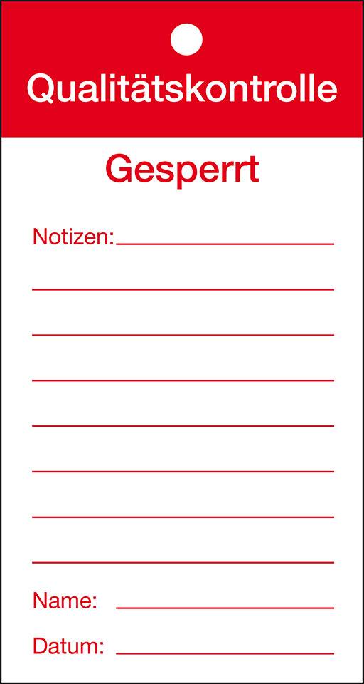 Qualitätsanhänger Qualitätskontrolle-Gesperrt, Karton, 80x150mm, 50/VE