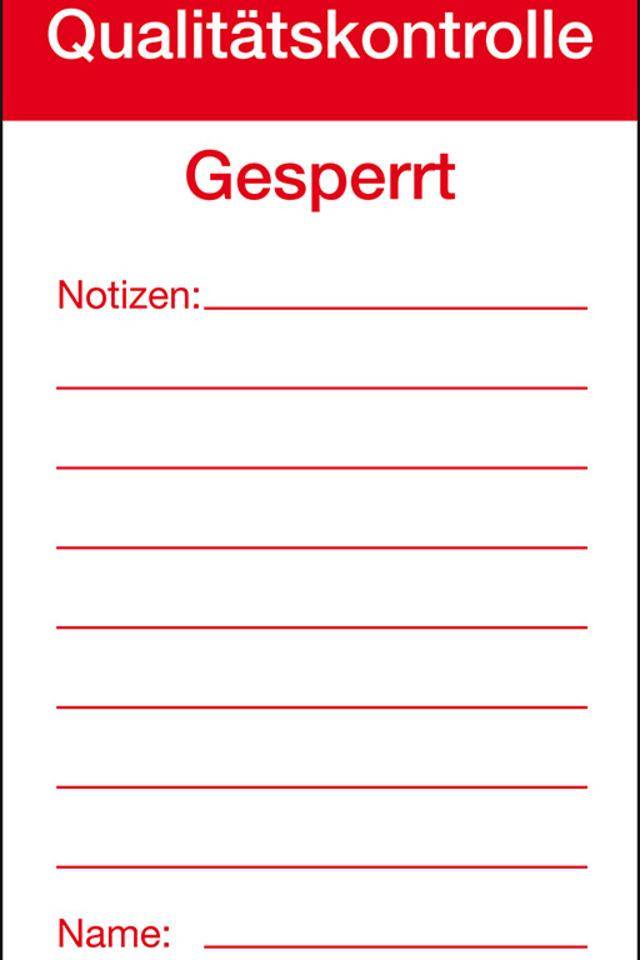 Qualitätsanhänger Qualitätskontrolle-Gesperrt, Karton, 80x150mm,50/VE