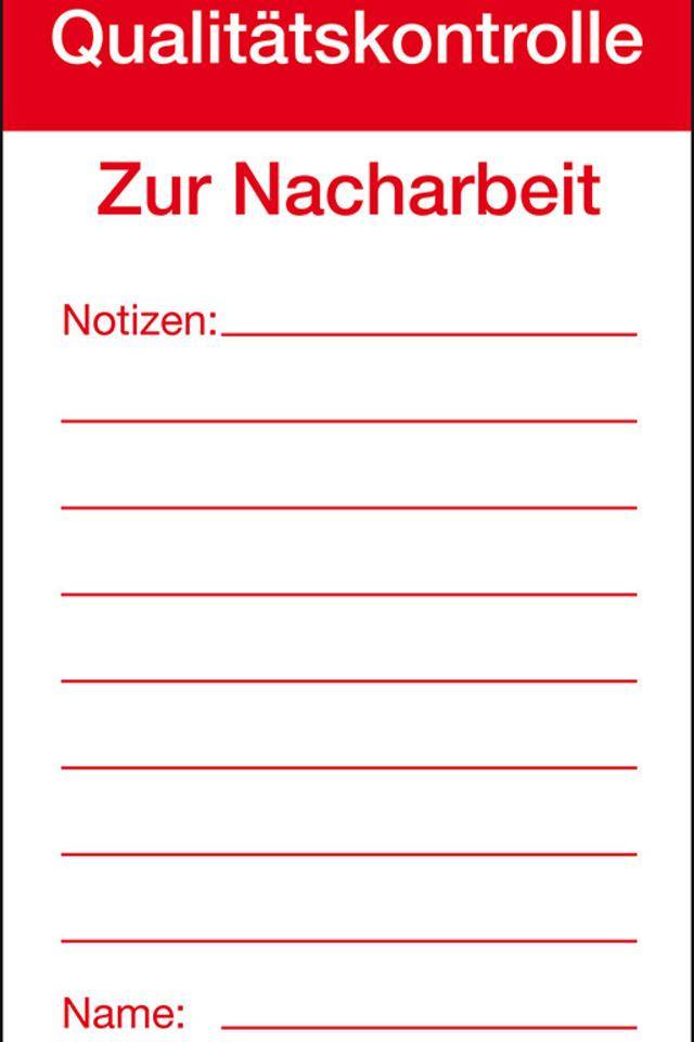 Qualitätsanhänger Qualitätskontrolle-Nacharbeit, Karton, 80x150mm, 50/VE