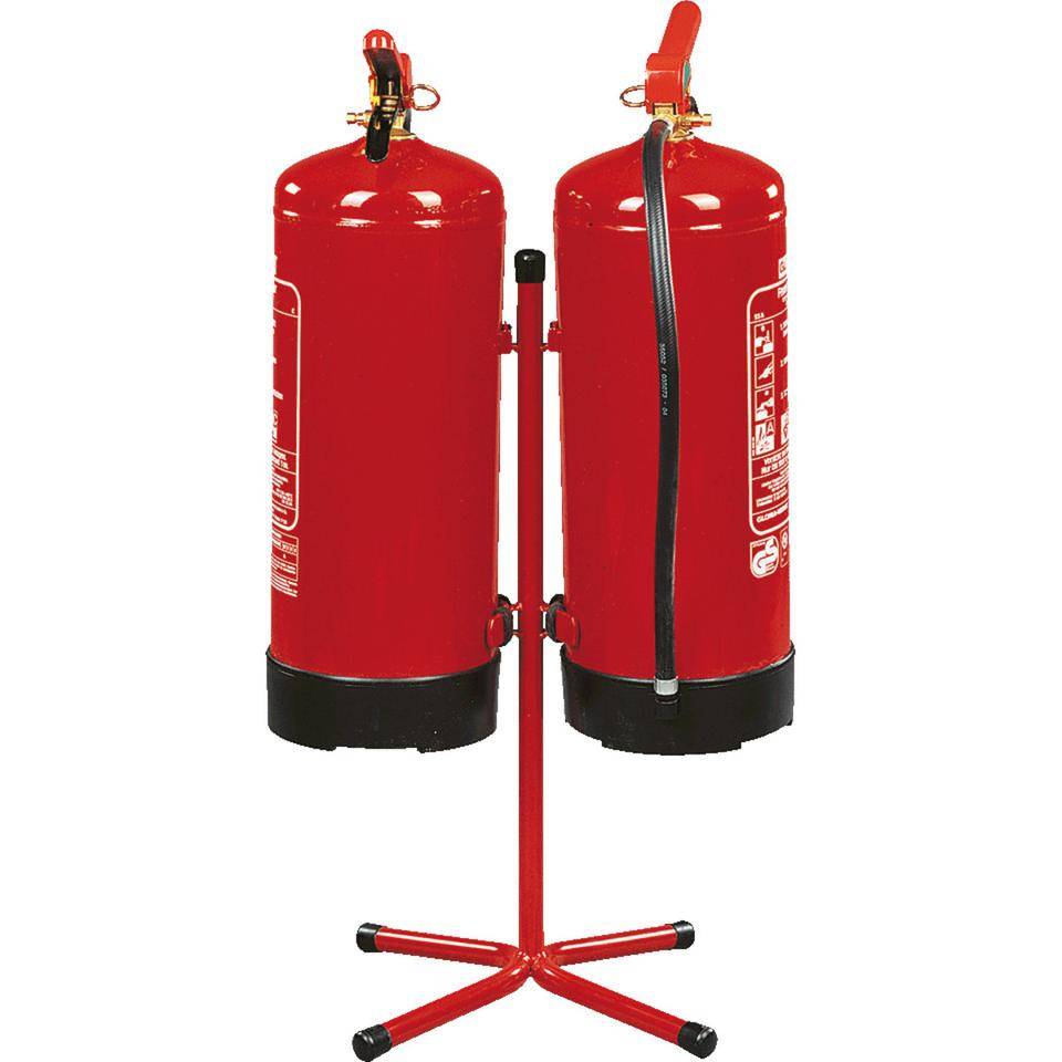 Feuerlöscher-Ständer, Aufbewahrung von 2 Geräten, für 4-12kg Löscher, rot, Stahl