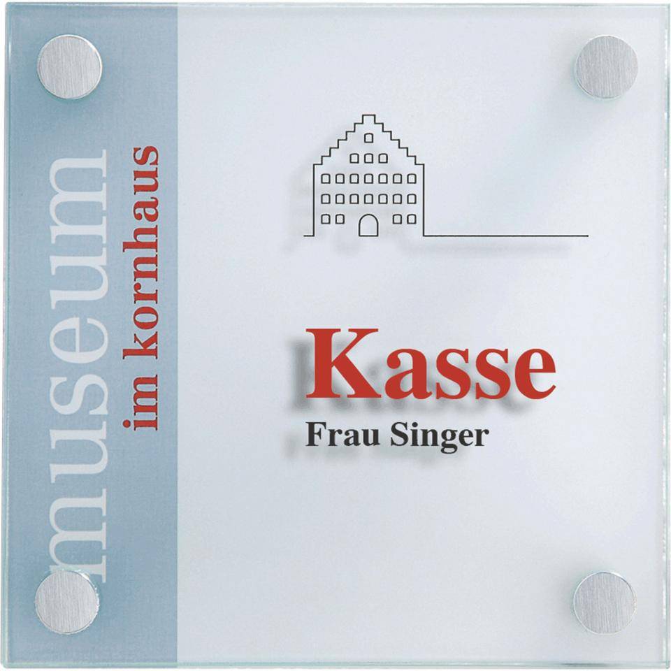 Raumschild Galerie, ESG-Glas, 150x150 mm, Lieferung inkl.Befestigungsmaterial