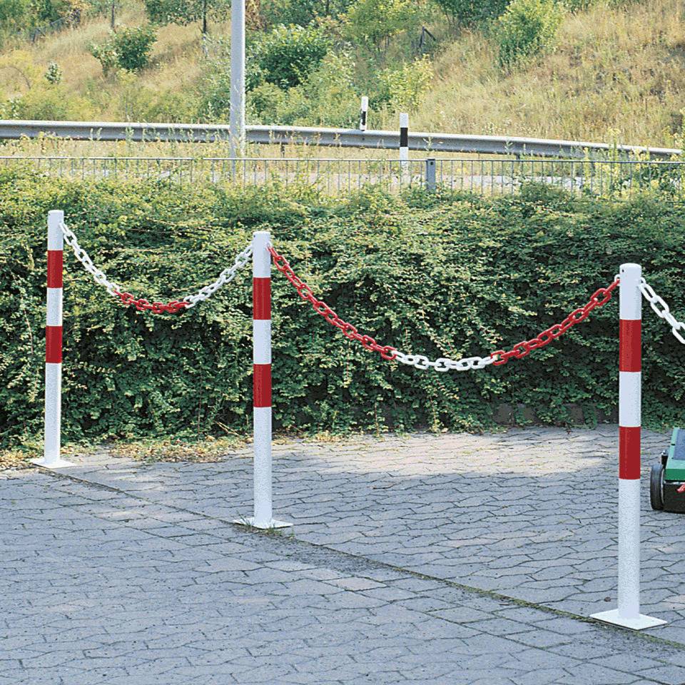 K.57 Absperrpfosten Bern,2 Kettenösen,z.Aufdüb.,rot/reflekt.-weiß,70x70mm,1000mm