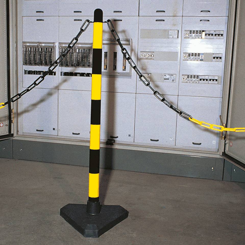 K.57 Kettenständer Intern Medi,mit Standfuß,gelb/schwarz,Kunststoff,Ø 40mm,900mm