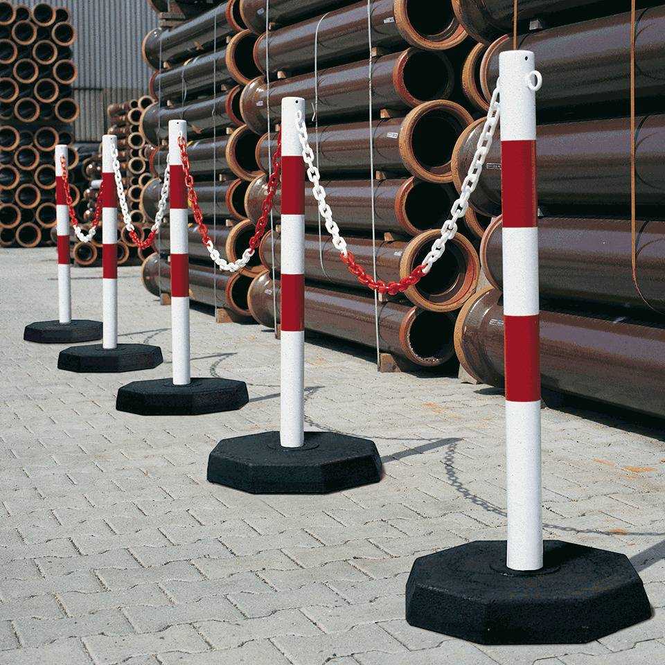 K.57 Kettenständer-Set Robust,6 Pfosten,10m Stahlkette rot/weiß,20 S-Haken,Stahl