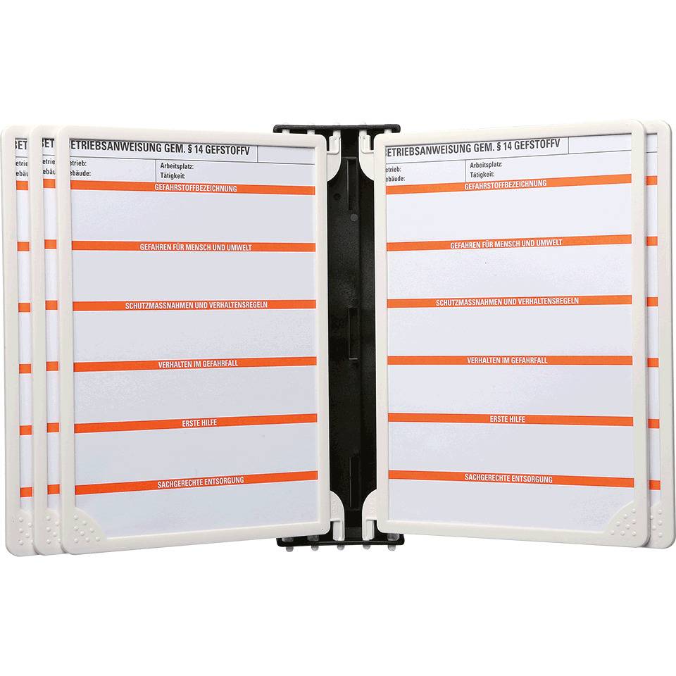 Klapprahmen, mit Wandhalterung, für Maschinenbetriebsanweisungen, weiß, Kunststoff, A4
