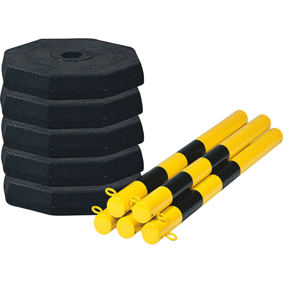 K.57 Kettenständer-Set Robust,6 Pfosten,10m Stahlkette,gelb/schwarz,20 S-Haken