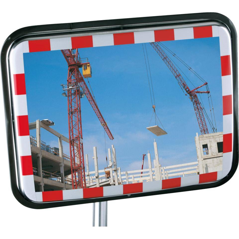Verkehrsspiegel mit runden Ecken, rot/weiß, Edelstahl, 450x600mm, 9,6kg