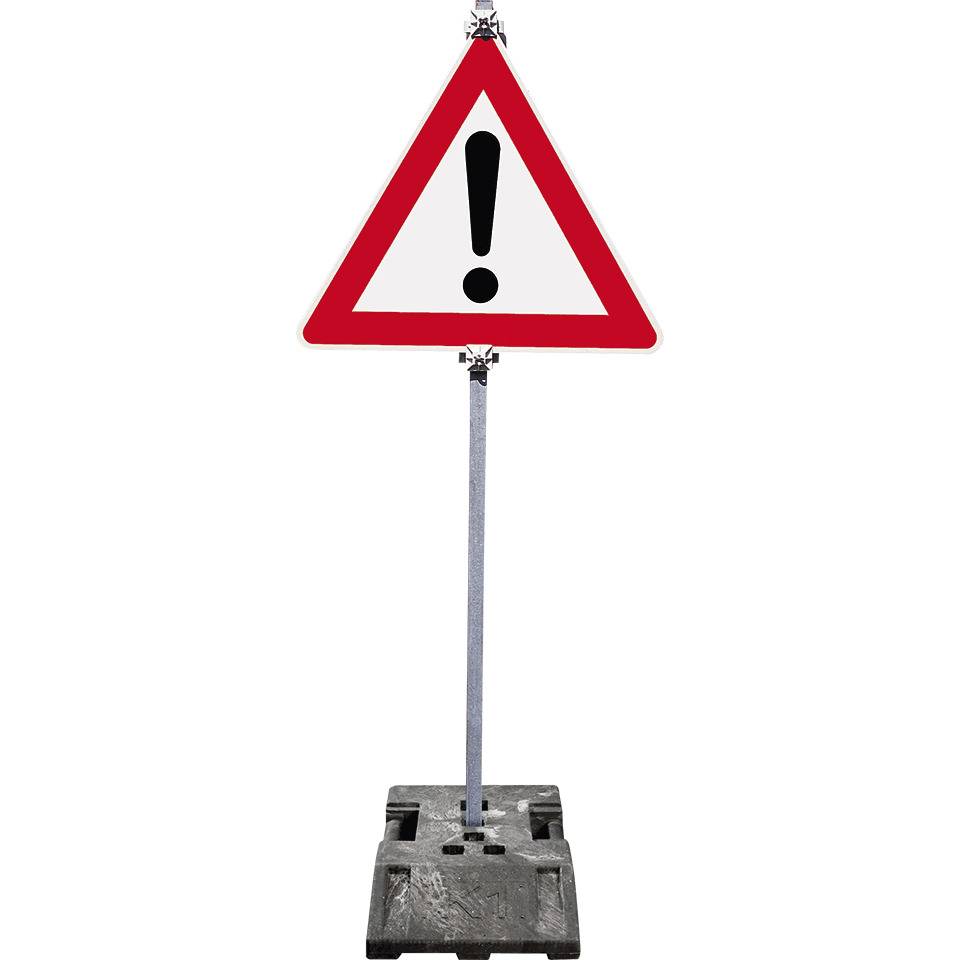 Schilderständer, groß, mit Schaftrohr, Klemmschellen, Fußplattenständer