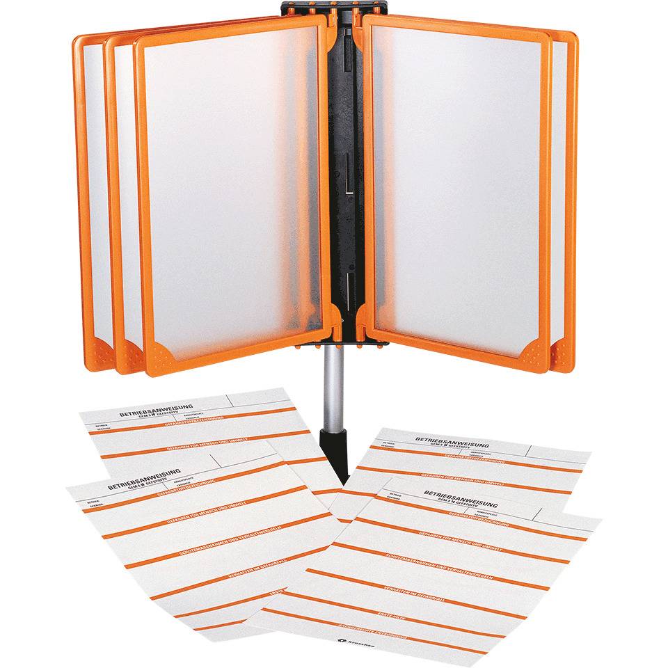 Klapprahmen, mit Wandhalterung, für Maschinenbetriebsanweisungen, orange, Kunststoff, A4