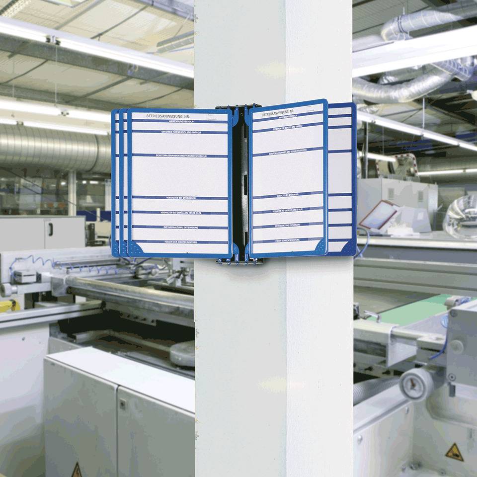 Klapprahmen INFOLINE, Wandhalterung mit 5 Rahmen, blau, Kunststoff, DIN A4