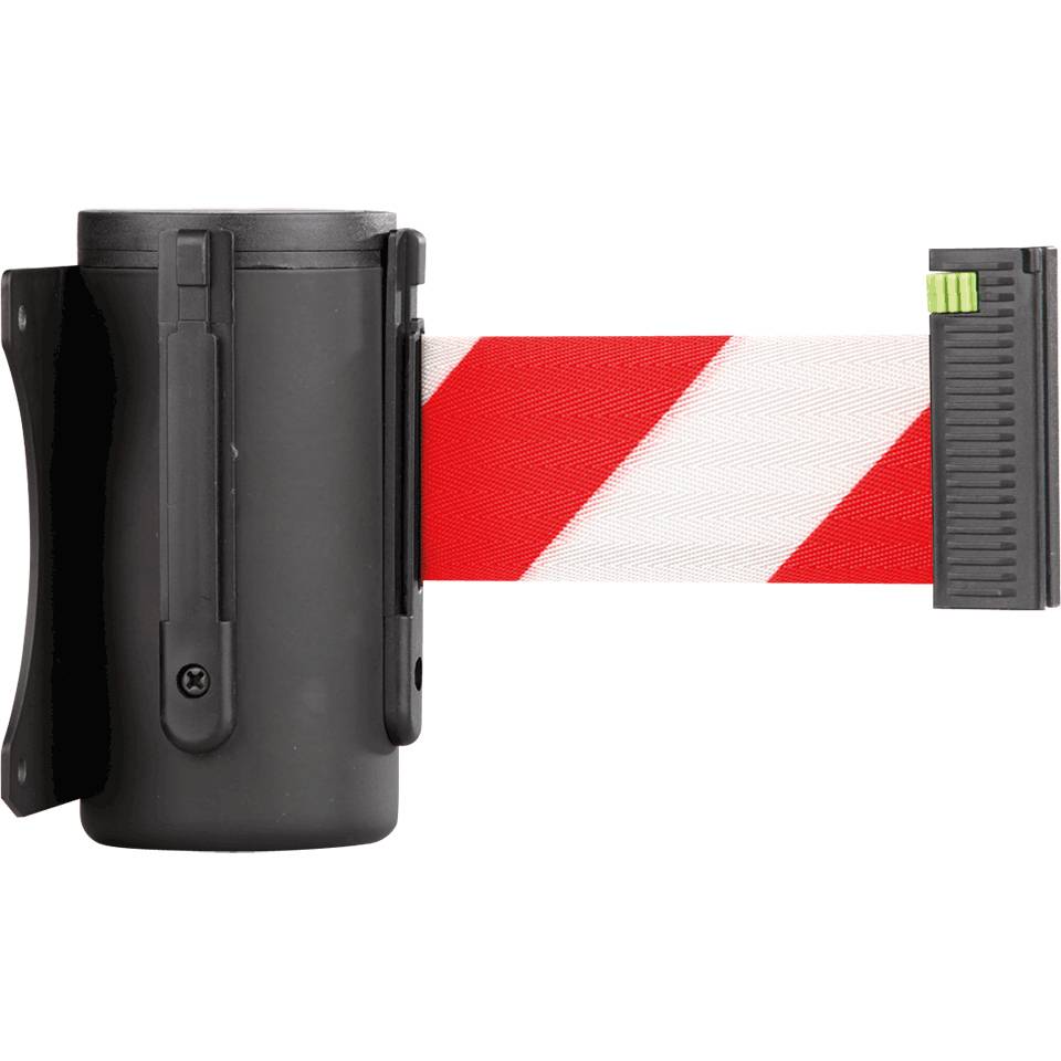 Wandkassette, schwarz, Stahl, Gurt rot/weiß, 50mm, 4m