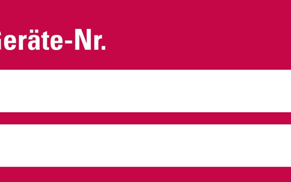 Inventaretikett Geräte-Nr., rot, Folie, mit Klappkaschierung, 50x25mm, 8/Bogen
