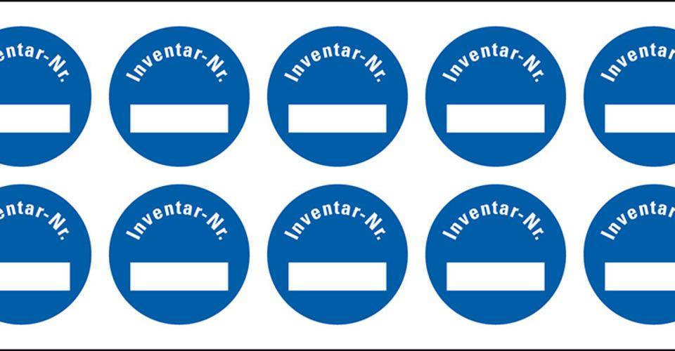 Inventaretikett Inventar Nr., blau, 3M Scotchcal, Klappkaschierung, Ø 40mm, 10/Bogen