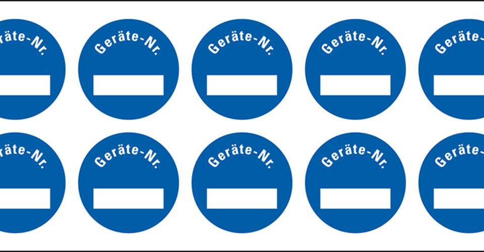 Etikett Geräte-Nr., blau, Hochleistungsfolie, Klappkaschierung, Ø 40mm, 10/Bogen