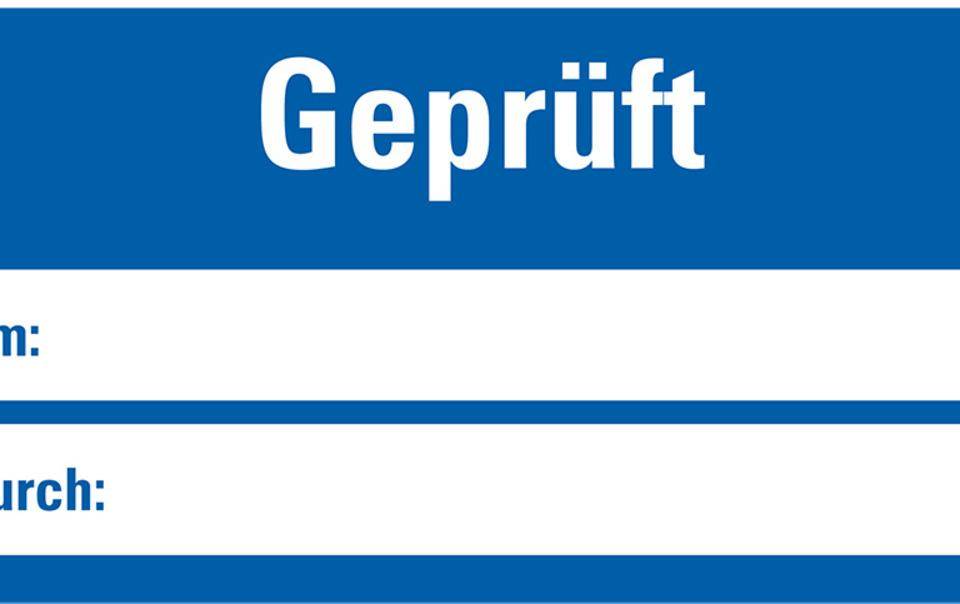 Infoplakette Geprüft am: durch:, Hochleistungsfolie m. Laminat, 50x25mm, 10/Bogen