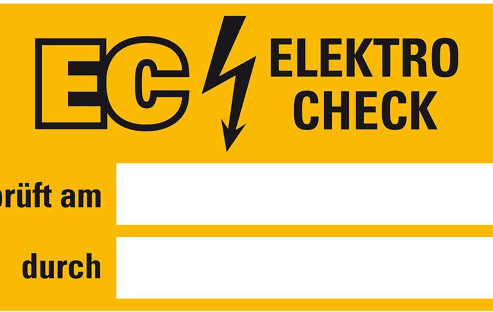 Prüfplakette Elektro Check geprüft am..., gelb/schwarz, Folie, 50x25mm, 8/Bogen
