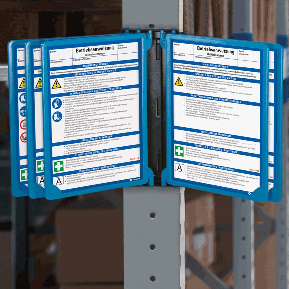 Klapprahmen INFOLINE, Magnethalter mit 5 Rahmen, blau, Kunststoff, DIN A4