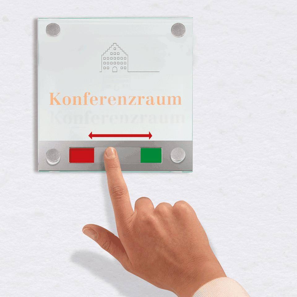 Raumschild Galerie, mit Frei-Belegt-Anzeige, 150x150mm, Lieferung inkl. Befestigungsmaterial