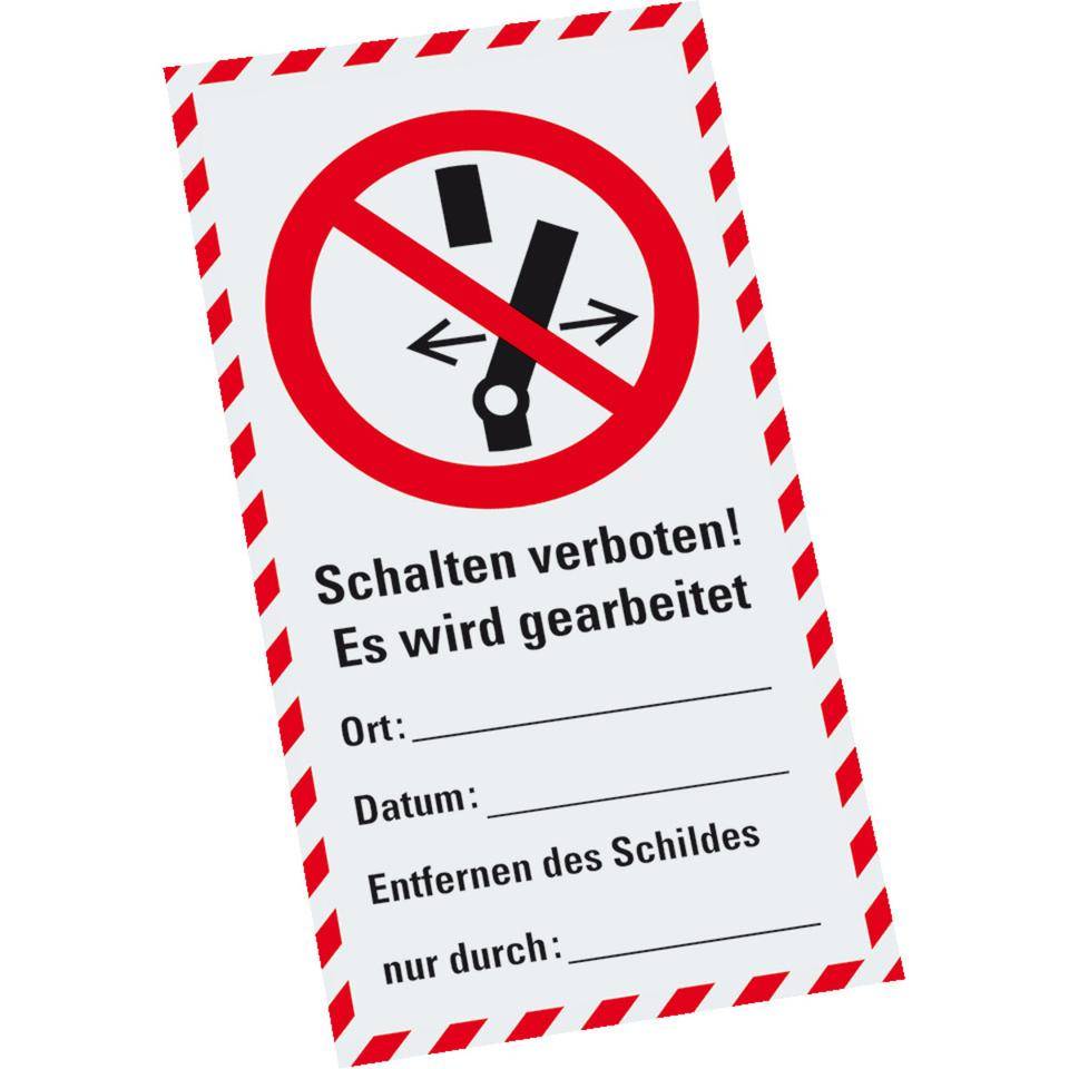 Wartungsaufkleber Schalten verboten!..., Papier, selbstklebend, 80x150mm, 100/Block, ASR A1.3, DIN EN ISO 7010 P031