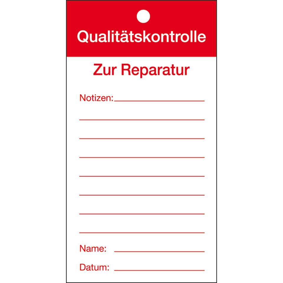 Qualitätsanhänger Qualitätskontrolle-Zur Reparatur, Karton, 80x150mm, 50/VE