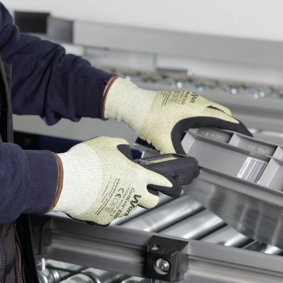 Work Schnittschutz-Handschuh CutKnit® ESD, NY/GF, Nitril-beschichtet, Größe 7, EN 388, Kat. II