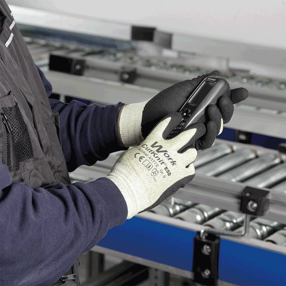 Work Schnittschutz-Handschuh CutKnit® ESD, NY/GF, Nitril-beschichtet, Größe 7, EN 388, Kat. II