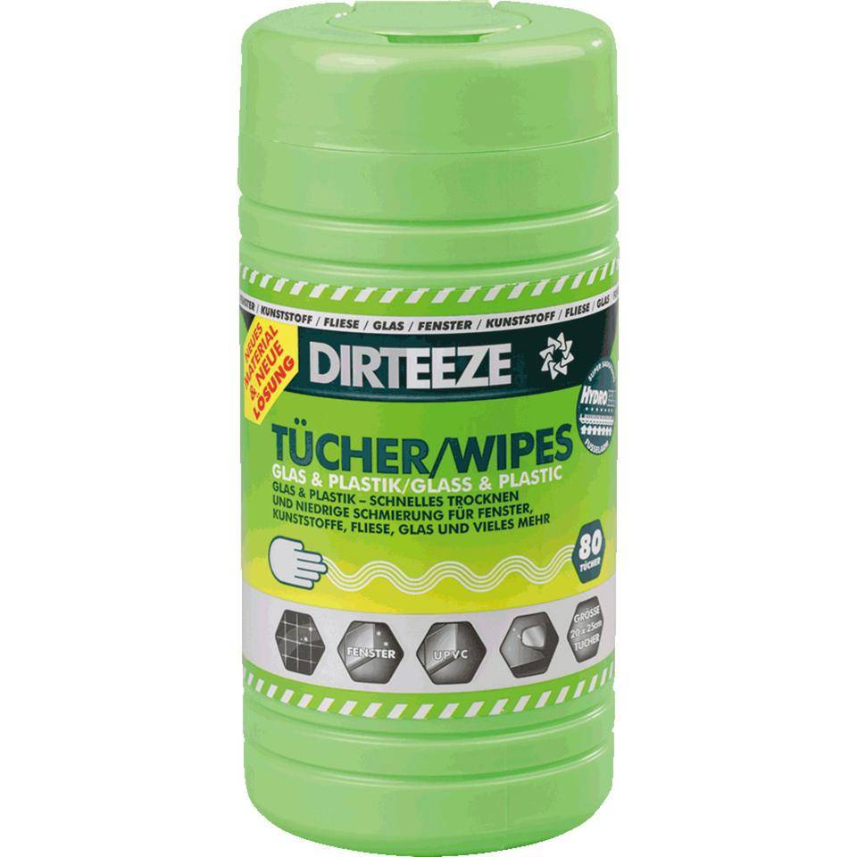 DIRTEEZE Wischtücher, Reinigung von Glas-, Kunststoff-, Keramik,250x200mm, 80/Dose