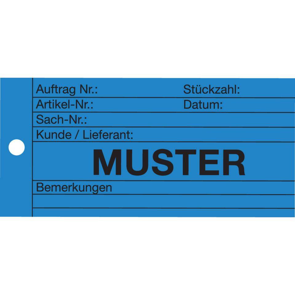Qualitätsanhänger Muster, blau, Karton, mit Metallöse, 66x140mm, 100/VE