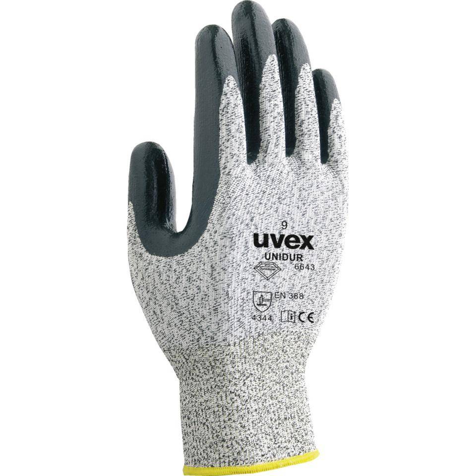 uvex Schnittschutzhandschuh unidur 6643, Kategorie II, grau/schwarz, 250mm, Größe 9