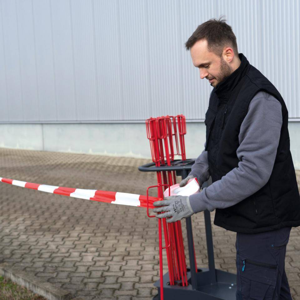 K.57 Absperrband, rot/weiß geblockt, Polyethylen, 75mm, 500m/Rolle