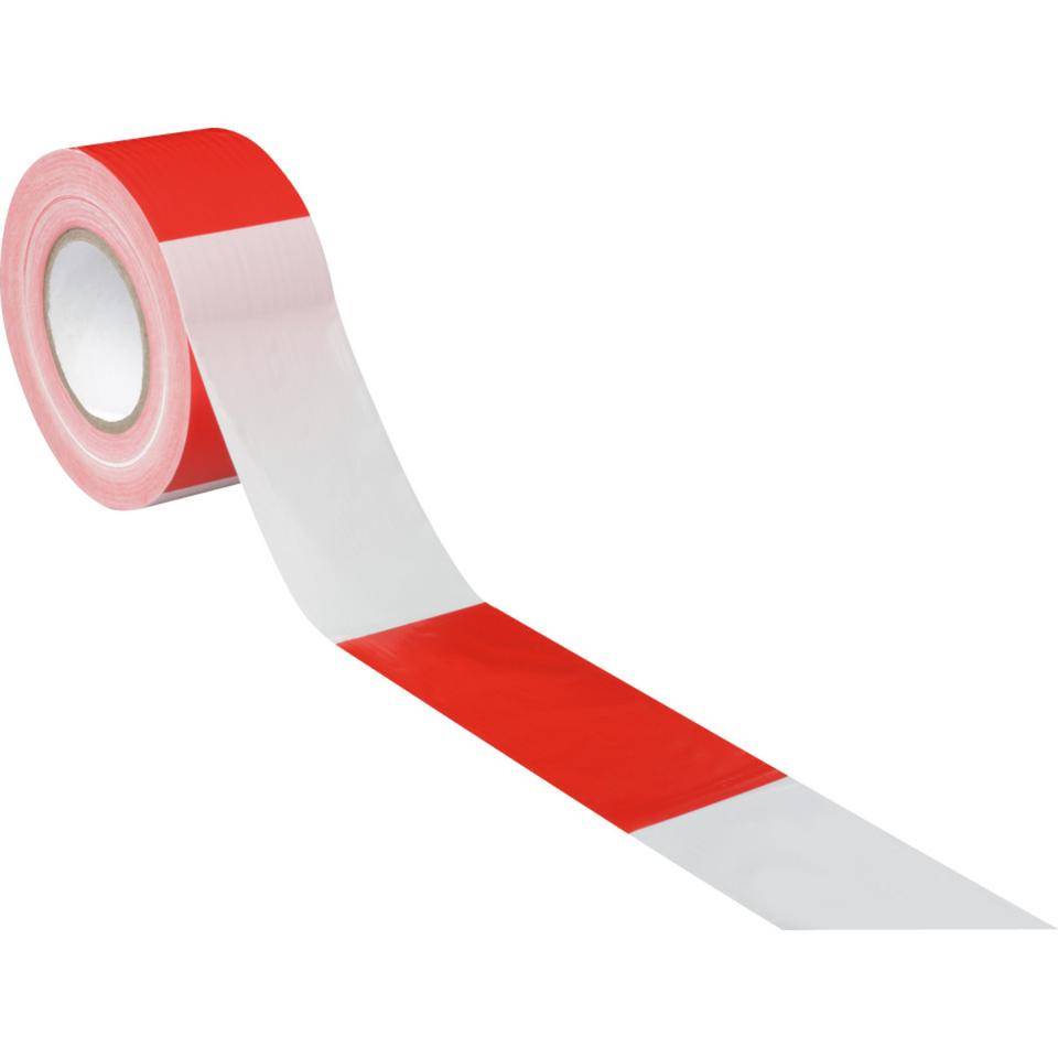 K.57 Absperrband, rot/weiß geblockt, Polyethylen, 75mm, 500m/Rolle