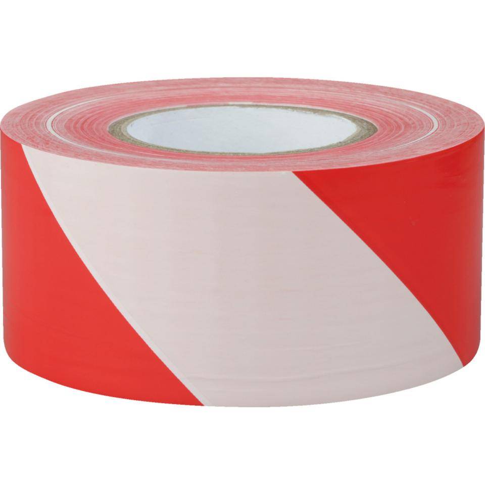K.57 Absperrband, rot/weiß schraffiert, Polyethylen, 75mm, 500m/Rolle