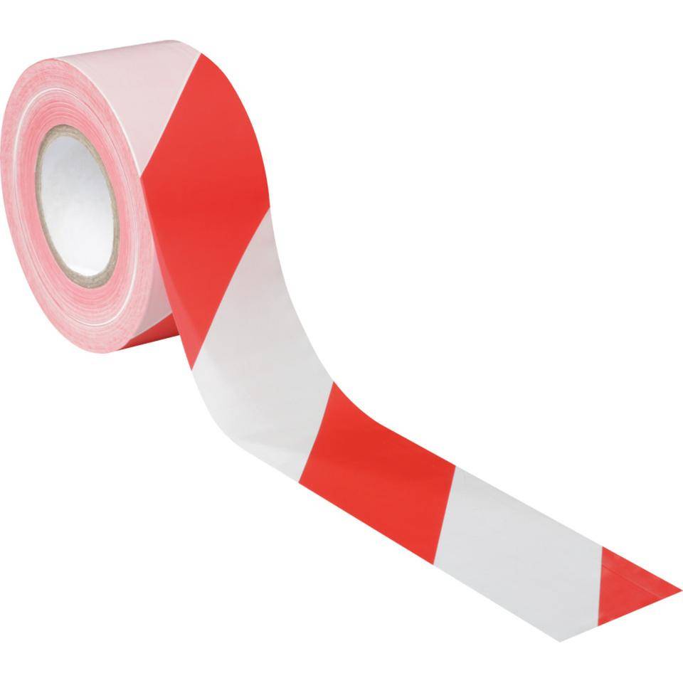 K.57 Absperrband, rot/weiß schraffiert, Polyethylen, 75mm, 500m/Rolle