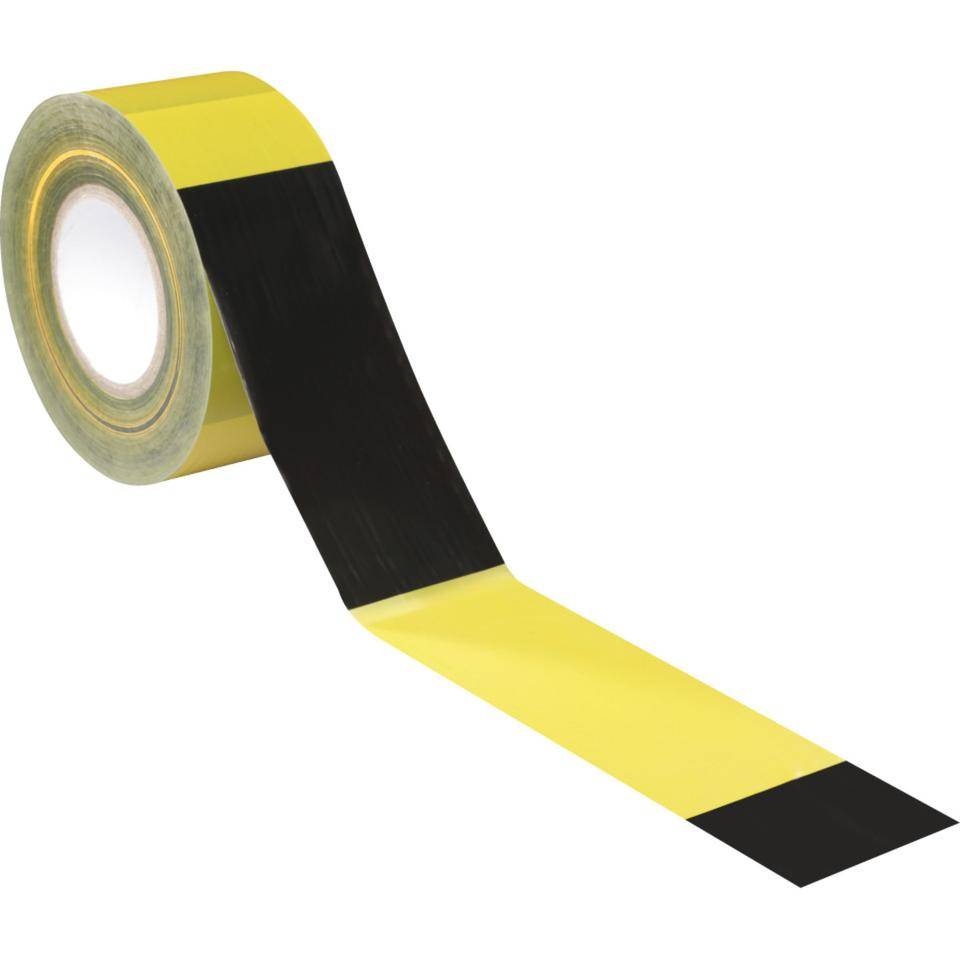 K.57 Absperrband, gelb/schwarz geblockt, Polyethylen, 75mm, 500m/Rolle