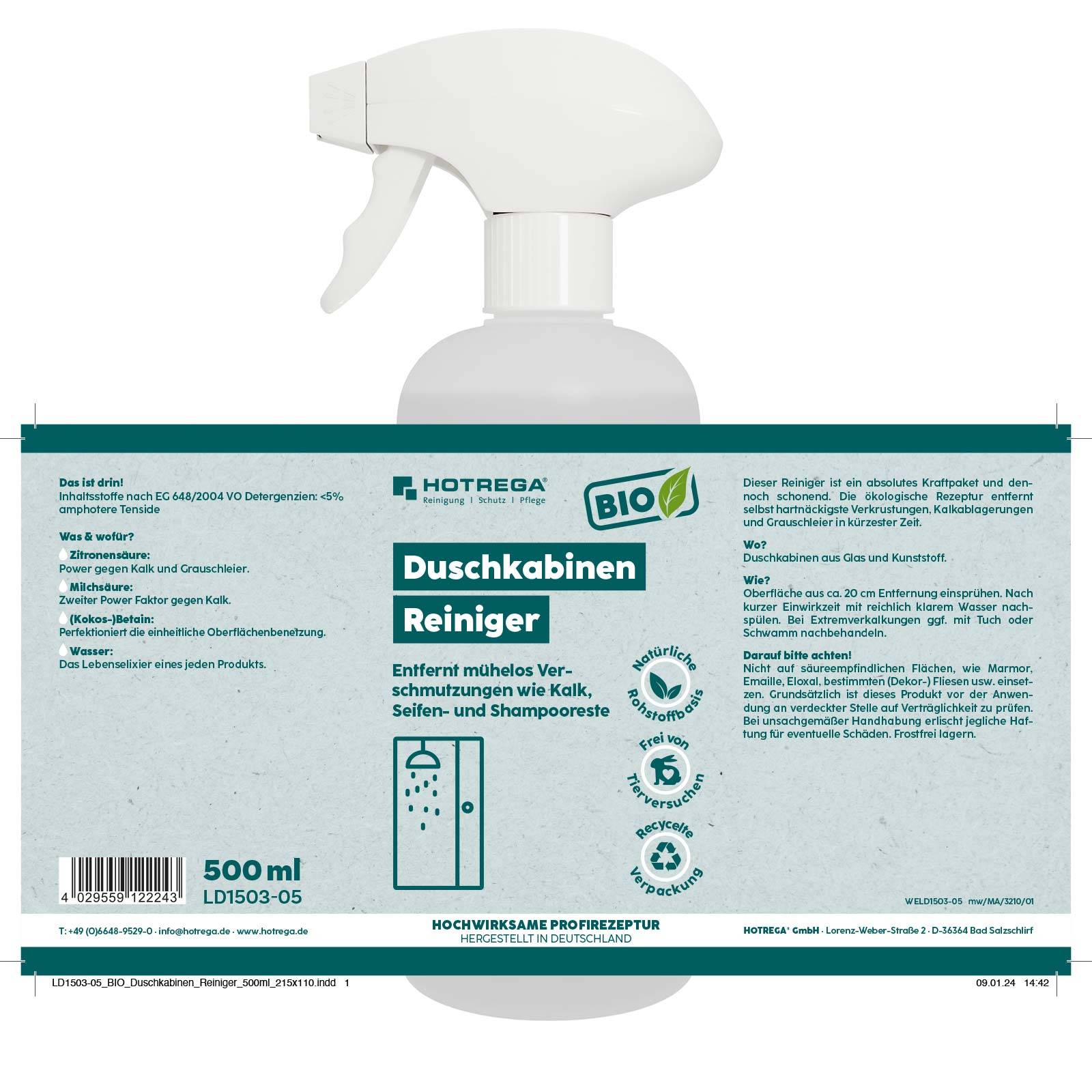 HOTREGA BIO Duschkabinen Reiniger 500ml