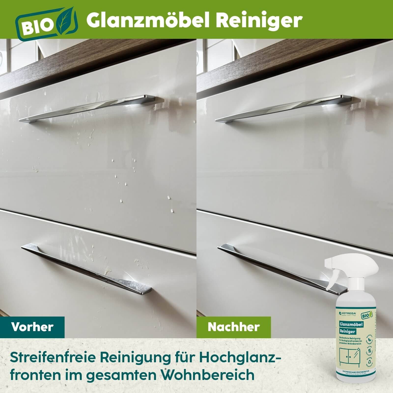 HOTREGA BIO Glanzmöbel Reiniger 500ml - Ausführung:500 ml + 2x Microfasertuch