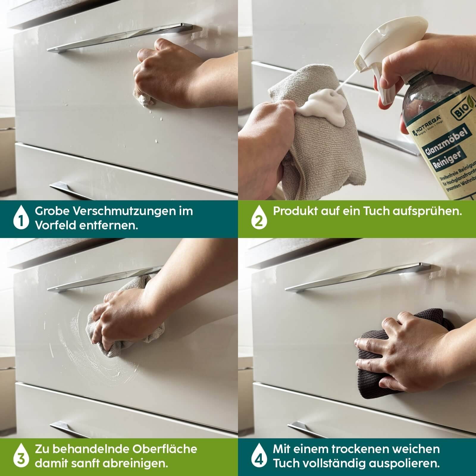 HOTREGA BIO Glanzmöbel Reiniger 500ml - Ausführung:500 ml + 2x Microfasertuch