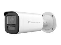 Weiße Lorex-Sicherheit-Bullet-Kamera auf einer Wandhalterung montiert, in Seitenansicht mit sichtbarem Objektiv und IR-Sensor.