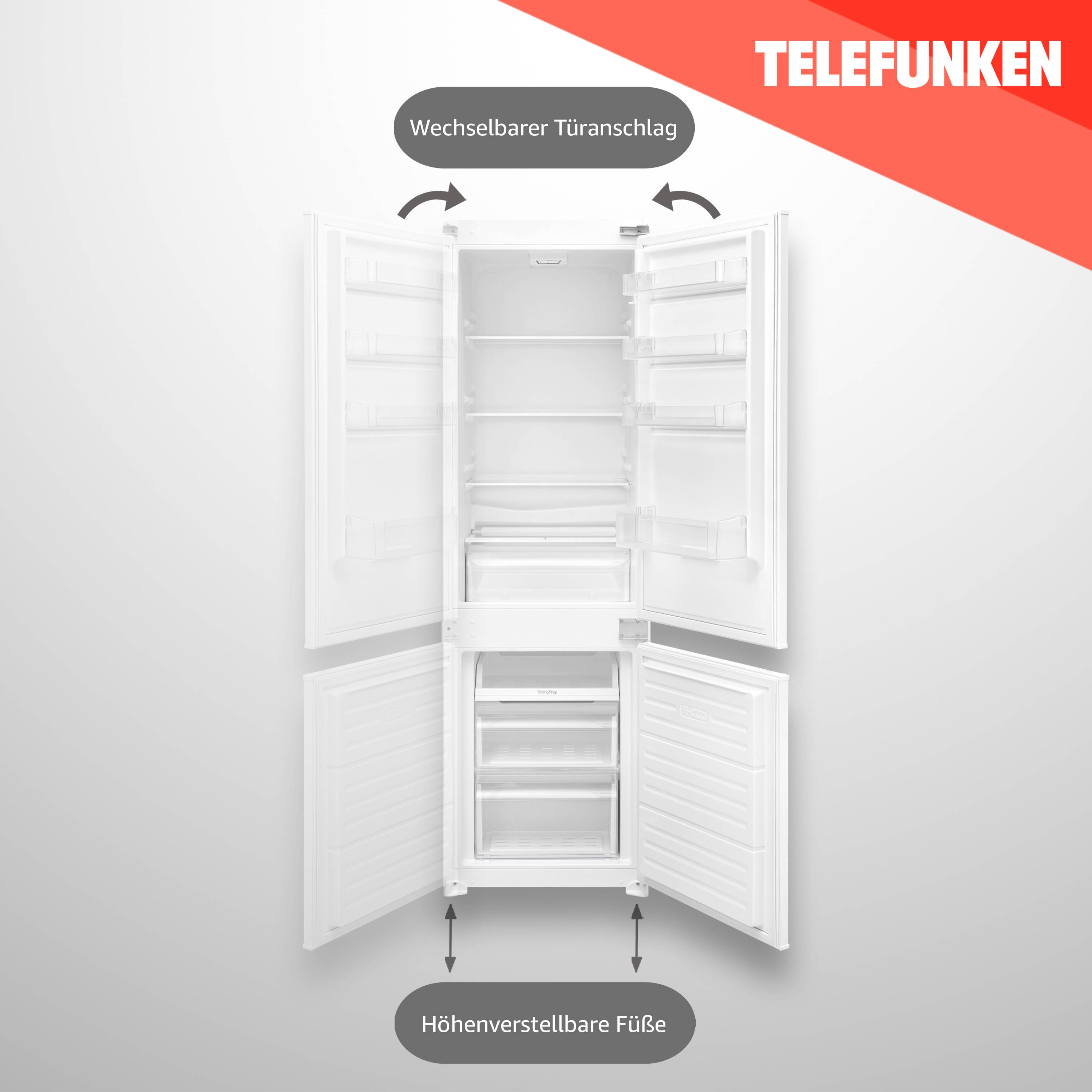 Telefunken Einbau-Kühl-Gefrierkombination | Einbaukühlschrank mit Gefrierfach | 178cm Nische | 251 Liter | Less Frost