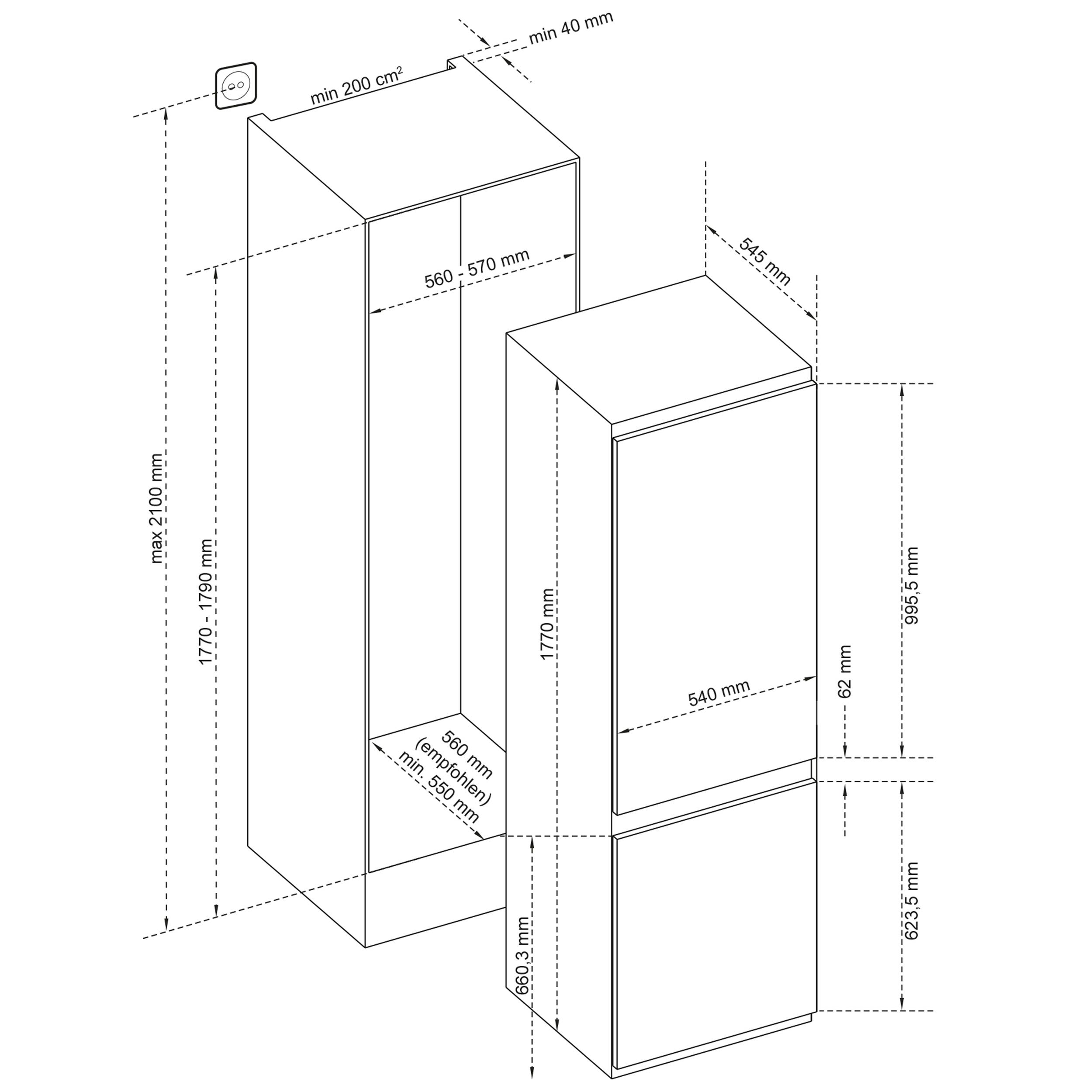 Telefunken Einbau-Kühl-Gefrierkombination | Einbaukühlschrank mit Gefrierfach | 178cm Nische | 251 L | C-EKG-178-ST-E