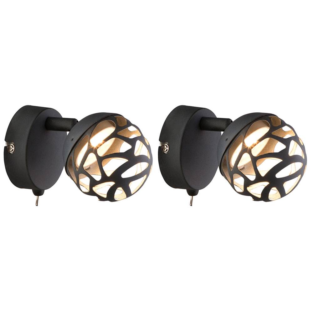 Wandleuchte Wandlampe Wandspot LED Leseleuchte mit beweglichem Spot, Metall grau, 1x LED 4W 220 lm warmweiß, HxBxA 12x8x14 cm, 2er Set