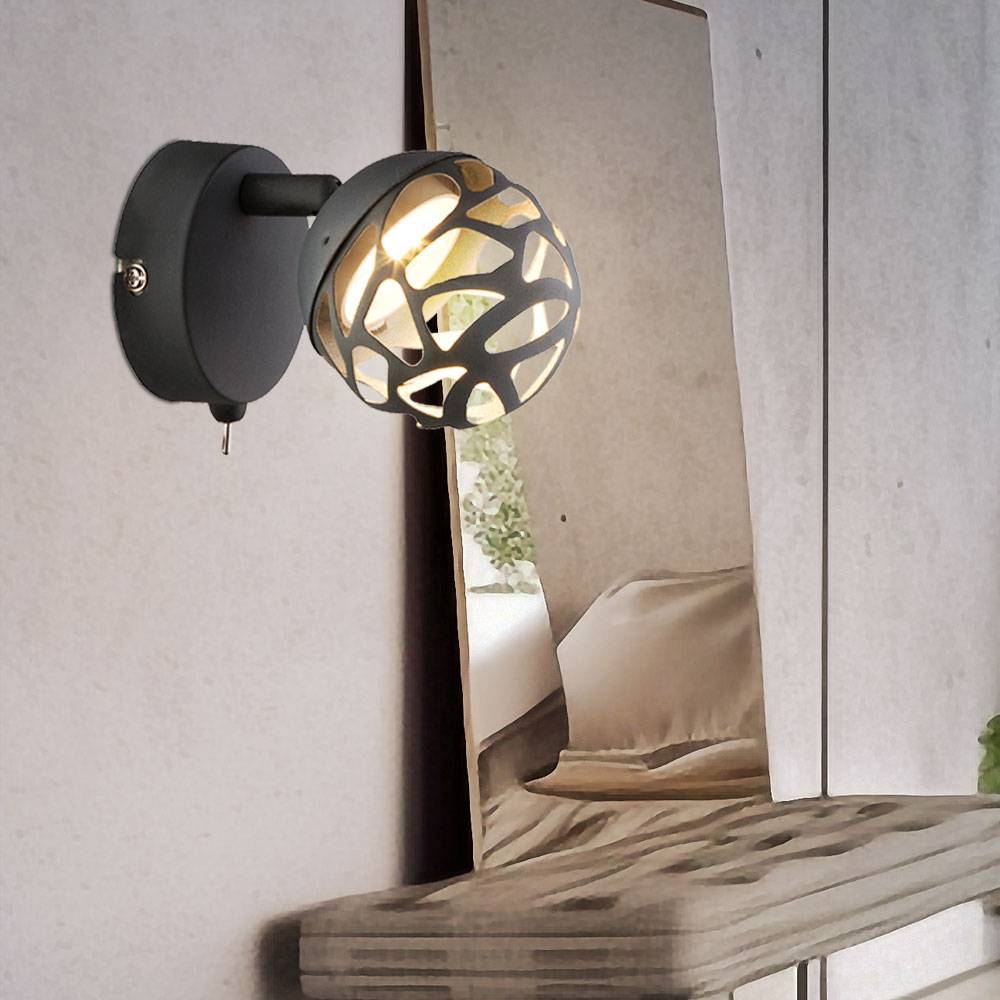 Wandleuchte Wandlampe Wandspot LED Leseleuchte mit beweglichem Spot, Metall grau, 1x LED 4W 220 lm warmweiß, HxBxA 12x8x14 cm, 2er Set